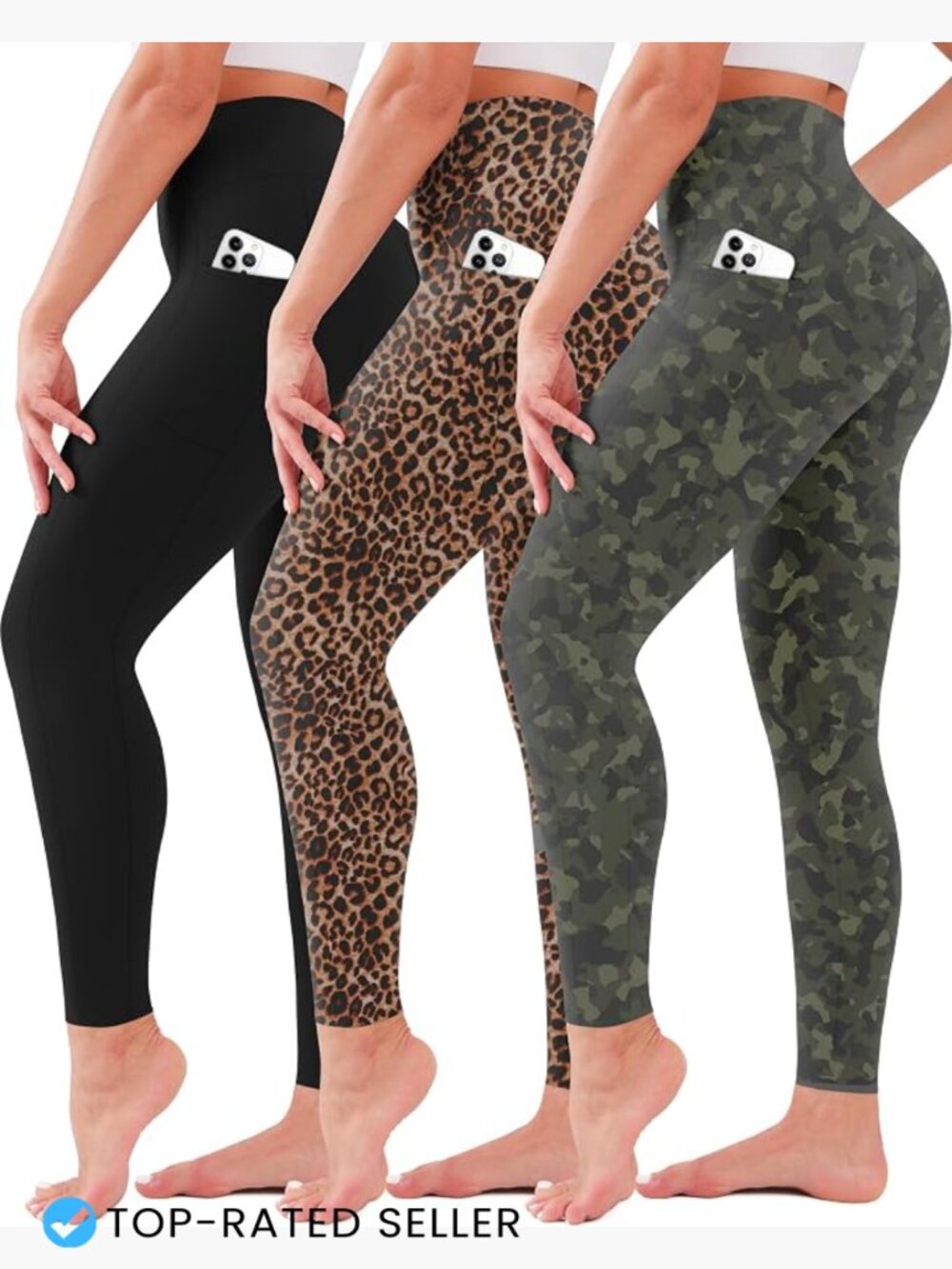 High Waisted Leggings with Pockets for Women Tummy Control Yoga Pants 3 Pack